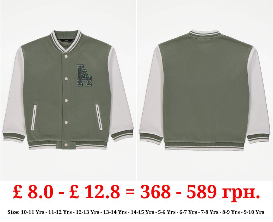 Sage Green Collegiate Bomber Jacket