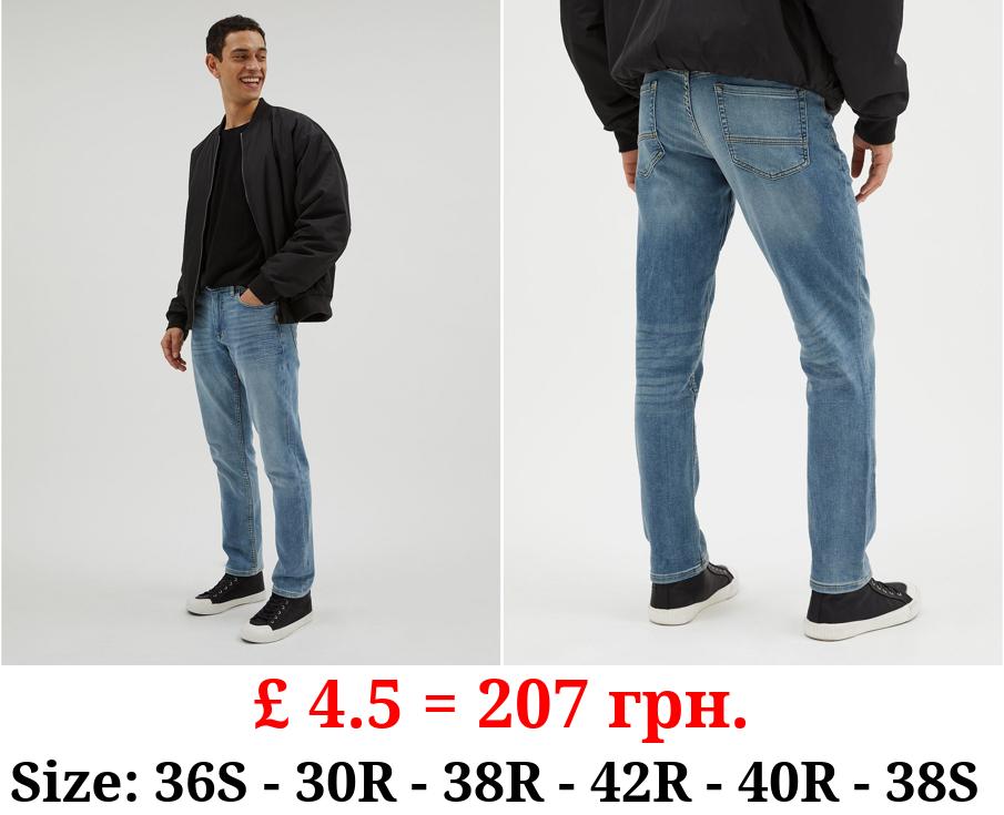 Light Blue Slim Tapered Comfort Fit Jeans With Stretch