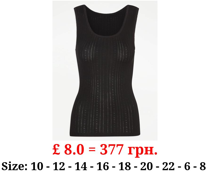 Black Pointelle Super Soft Thermal Vest