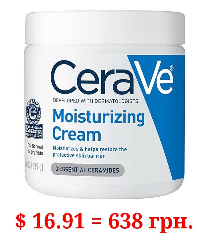 CeraVe Moisturizing Cream | Body and Face Moisturizer for Dry Skin | Body Cream with Hyaluronic Acid and Ceramides | Hydrating Moisturizer | Fragrance Free Non-Comedogenic | 19 Ounce