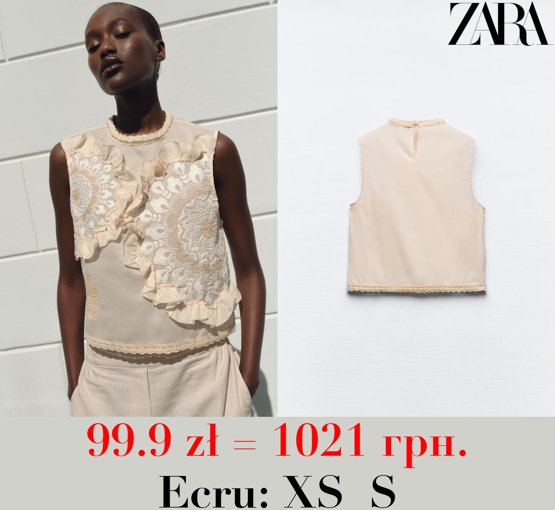 EMBROIDERED RUSTIC TOP WITH RUFFLES