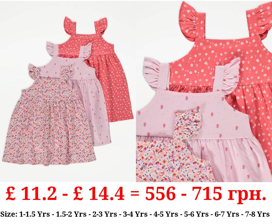 Pink Ditsy Floral Frill Sleeve Dresses 3 Pack