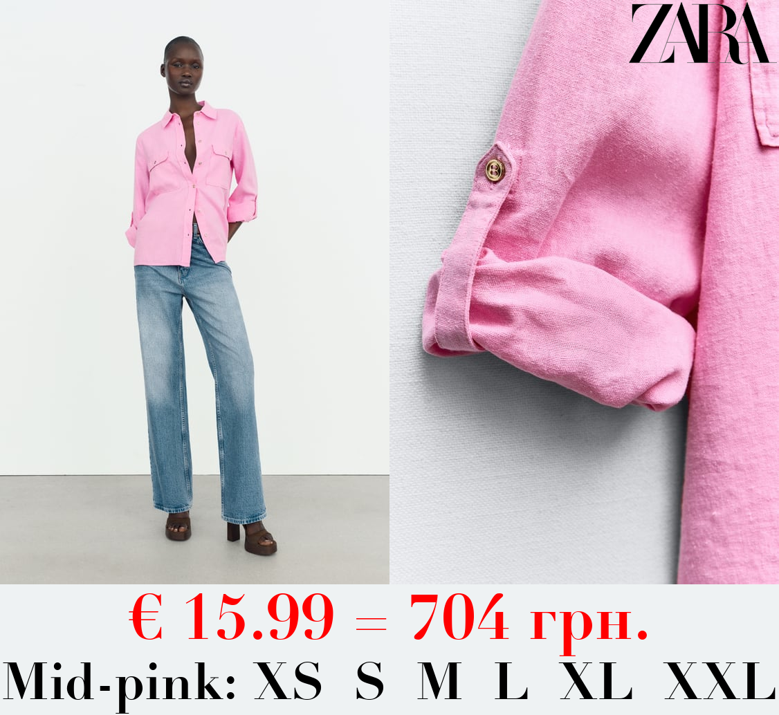 ROLL-UP SLEEVE LINEN-BLEND SHIRT