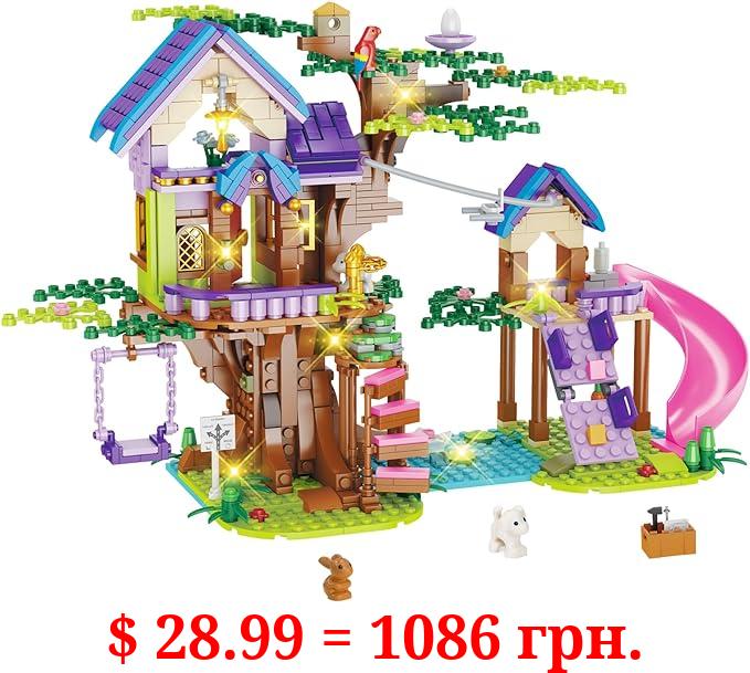 Sitodier Tree House Building Toy Set for Kids with LED Light, 745pcs Creative Building Blocks Set for Girls Boys with Zipline & Swing, Building Bricks Toy for 6 7 8 9 10 11 12 Years Kids Gift