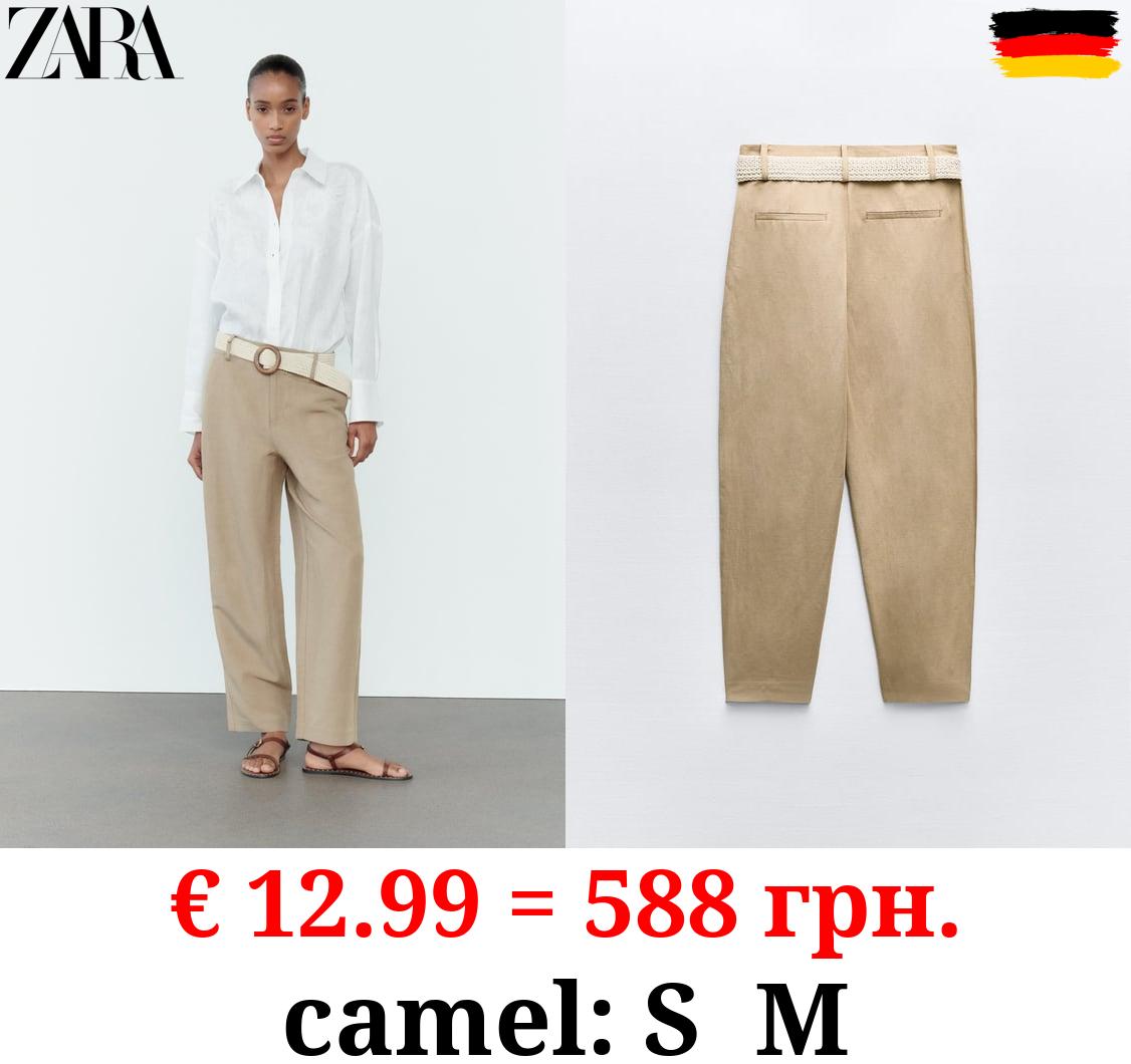 LINEN BLEND SAROUEL TROUSERS WITH BELT
