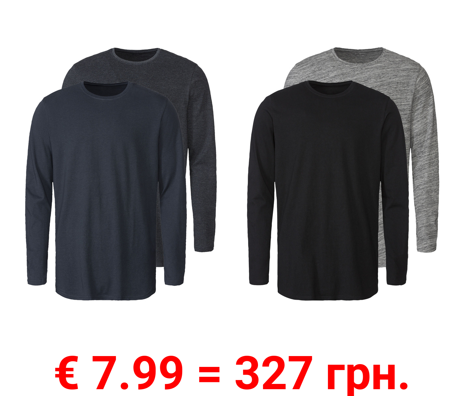LIVERGY® Herren Langarmshirts, 2 Stück, mit Rundhalsausschnitt