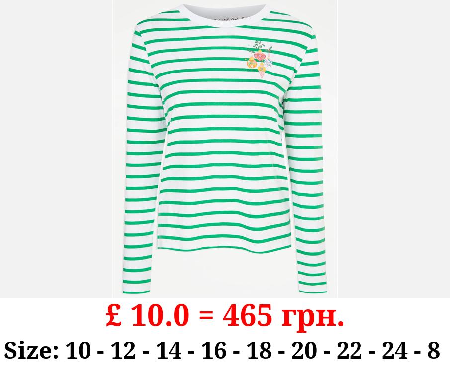 Green Stripe Christmas Bauble Illustrated Top