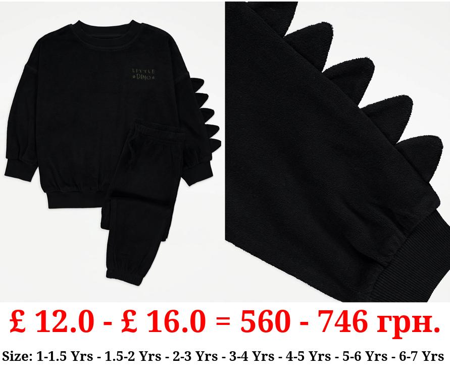 Black Velour Dinosaur Sweatshirt and Joggers Outfit