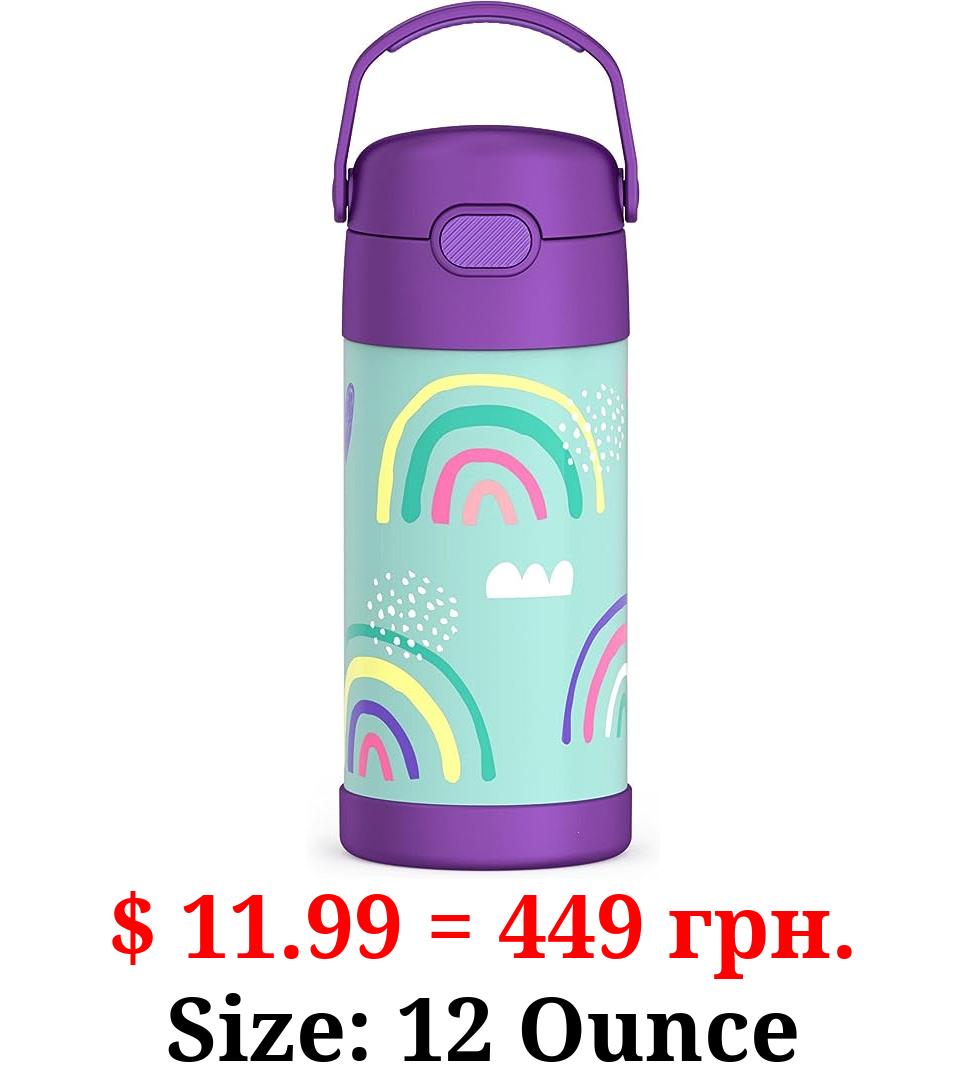 THERMOS FUNTAINER 12 Ounce Stainless Steel Vacuum Insulated Kids Straw Bottle, Rainbows