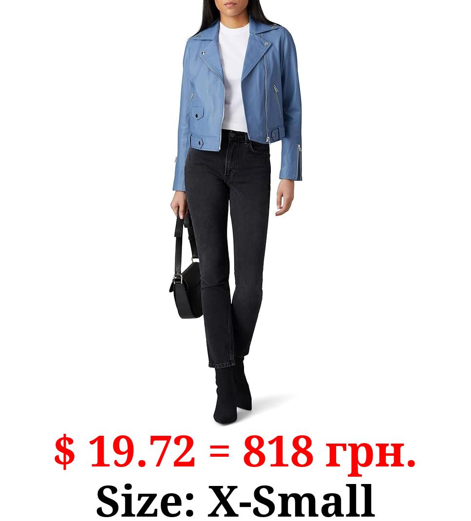 Slate & Willow Rent The Runway Pre-Loved Blue Classic Leather Moto Jacket