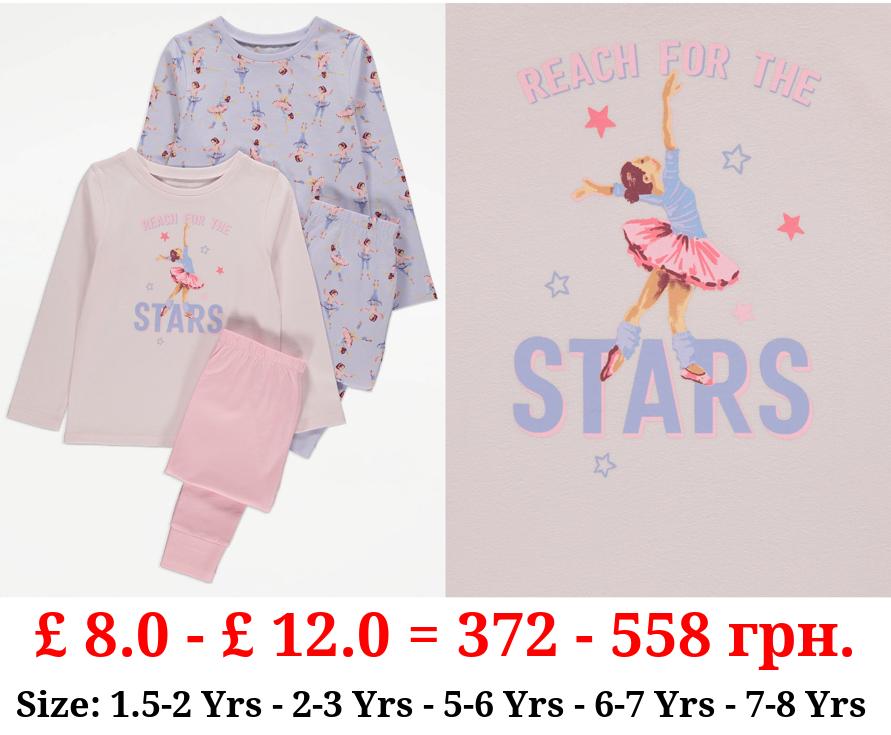 Ballerina Print Long Sleeve Pyjamas 2 Pack