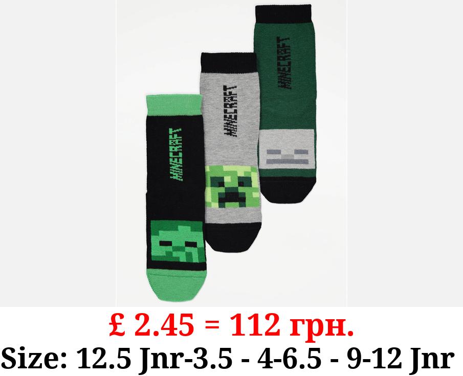 Minecraft Green Cotton Rich Socks 3 Pack