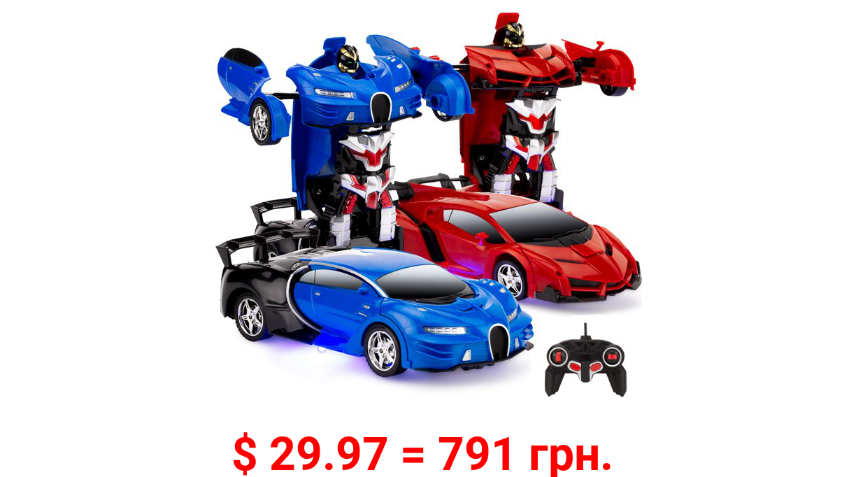 Best Choice Products Set of 2 1/18 Scale RC Remote Control Transforming Robot Sports Car Toys w/ 1 Button Transformation