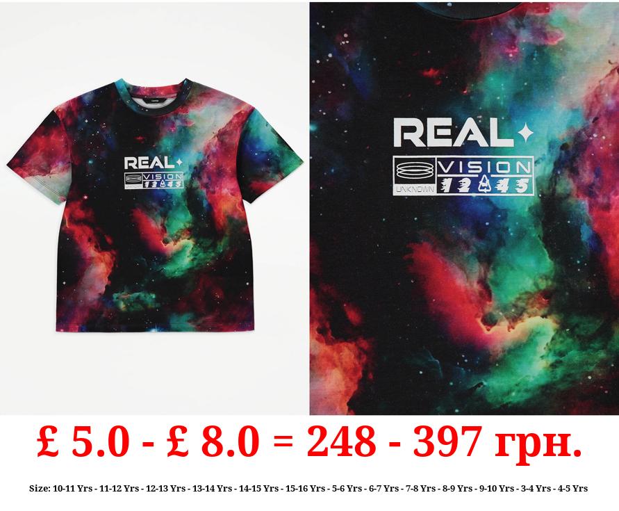 Black Galaxy Print Real Vision T-Shirt