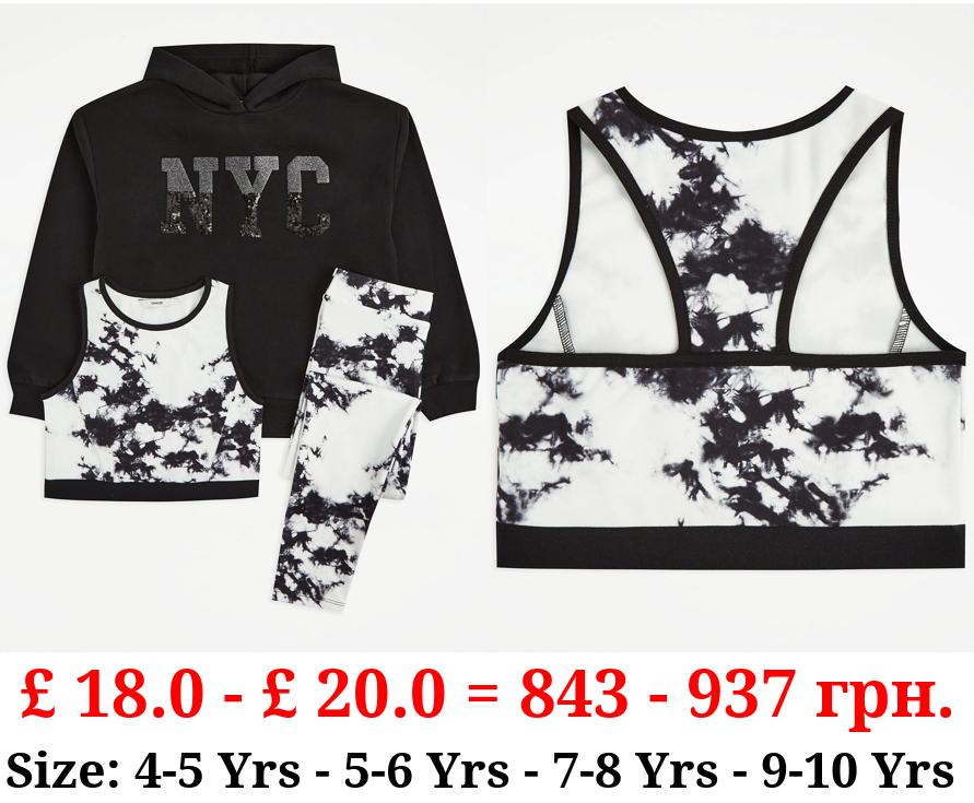 Black Tie Dye Hoodie Crop Top and Leggings Outfit