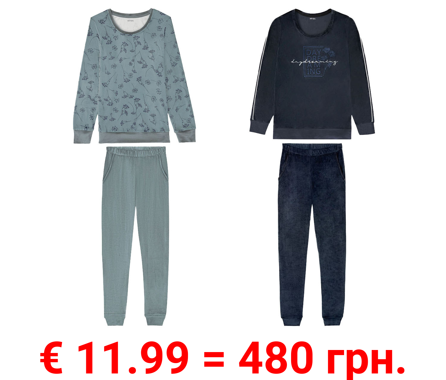 esmara® Damen Pyjama, aus kuschelig weicher Nicki-Qualität