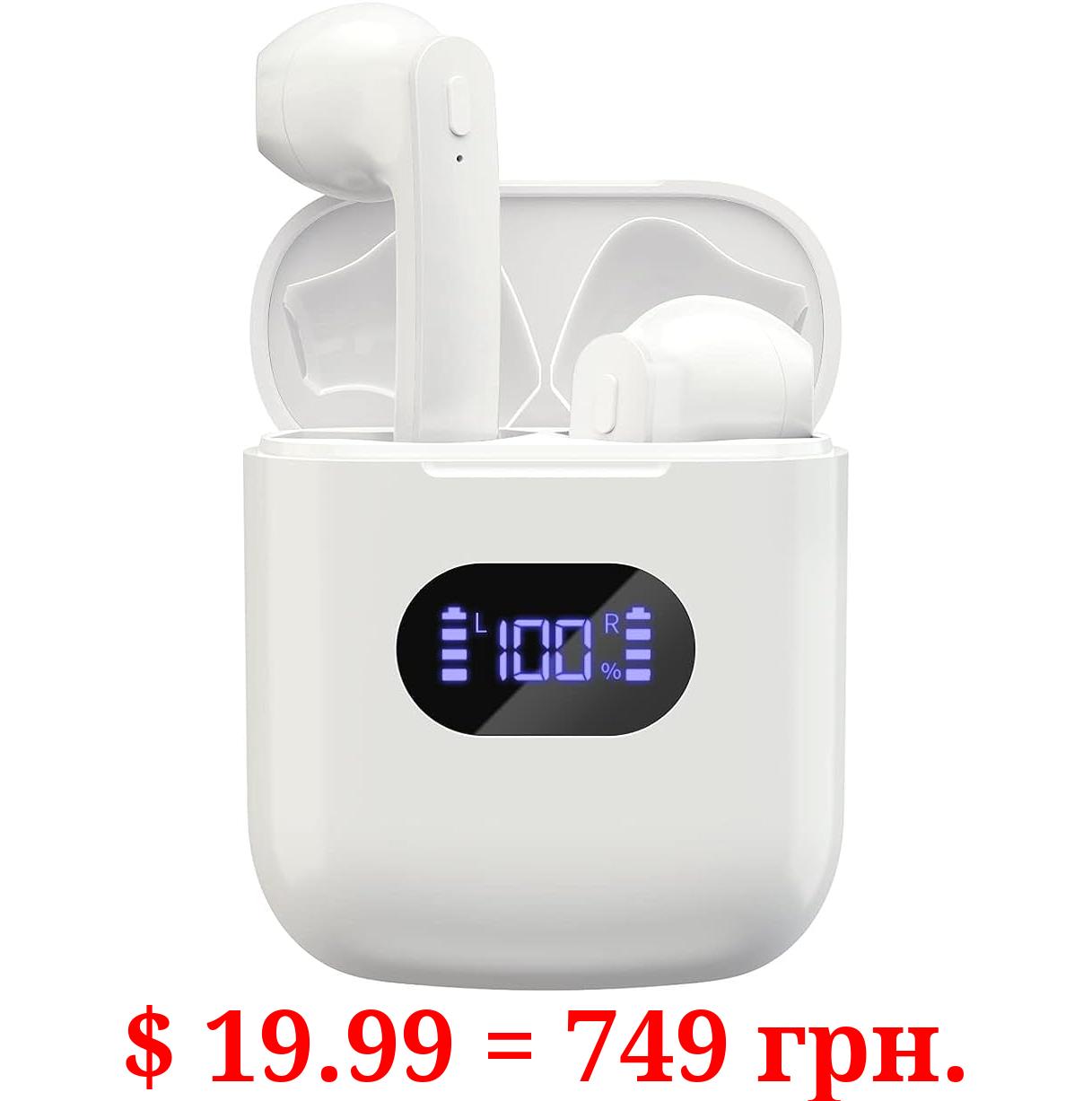 Wireless Earbuds, Bluetooth Headphones 5.3 Earbuds 36H Playtime LED Power Display Earbuds with Wireless Charging Case Crystal-Clear Calls with Mic Premium Sound, White