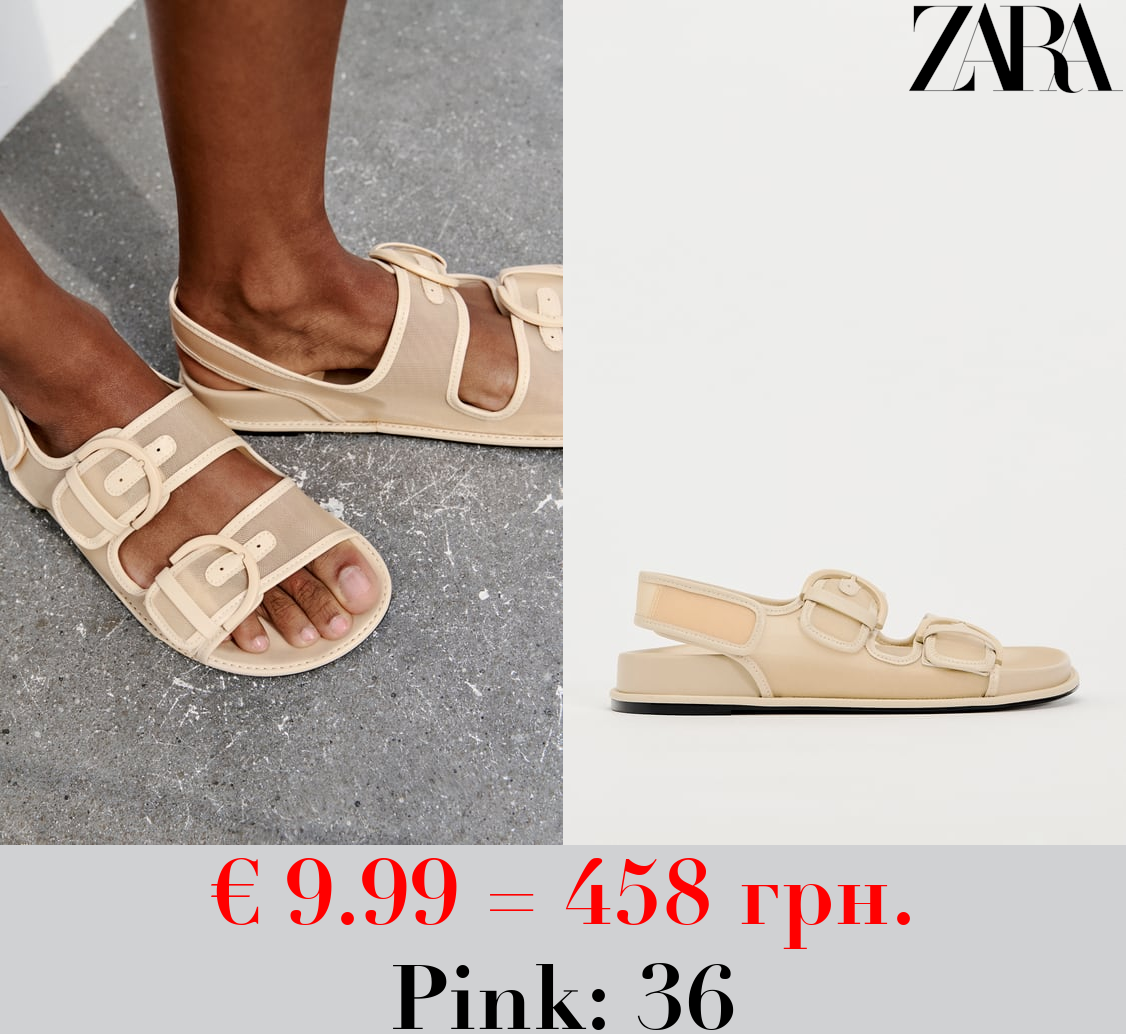 MESH FLAT SLIDER SANDALS WITH BUCKLES