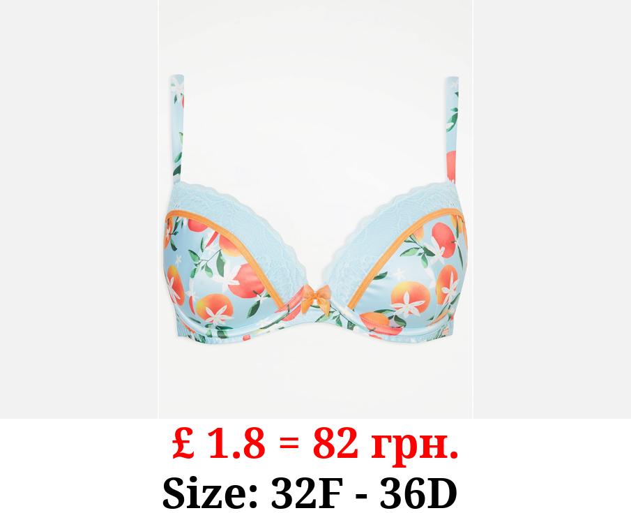 Entice Blue Orange Print Satin T-Shirt Bra