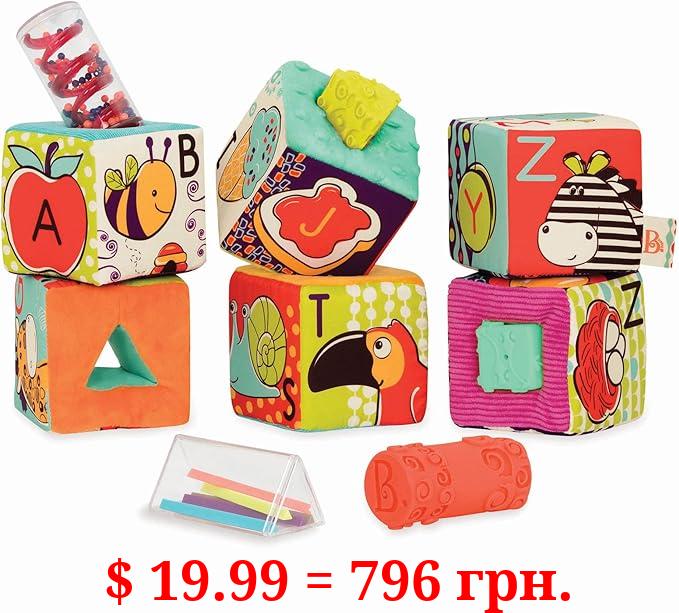 B. Toys Soft Fabric Building Blocks for Toddlers - Educational Alphabet Blocks with Textured Shapes - Stack & Play ABC Blocks for 6 Months+