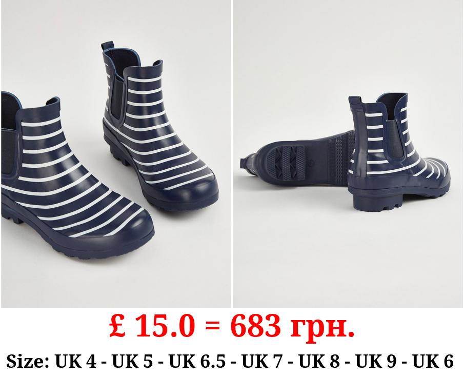 Navy Striped Ankle Wellington Boots