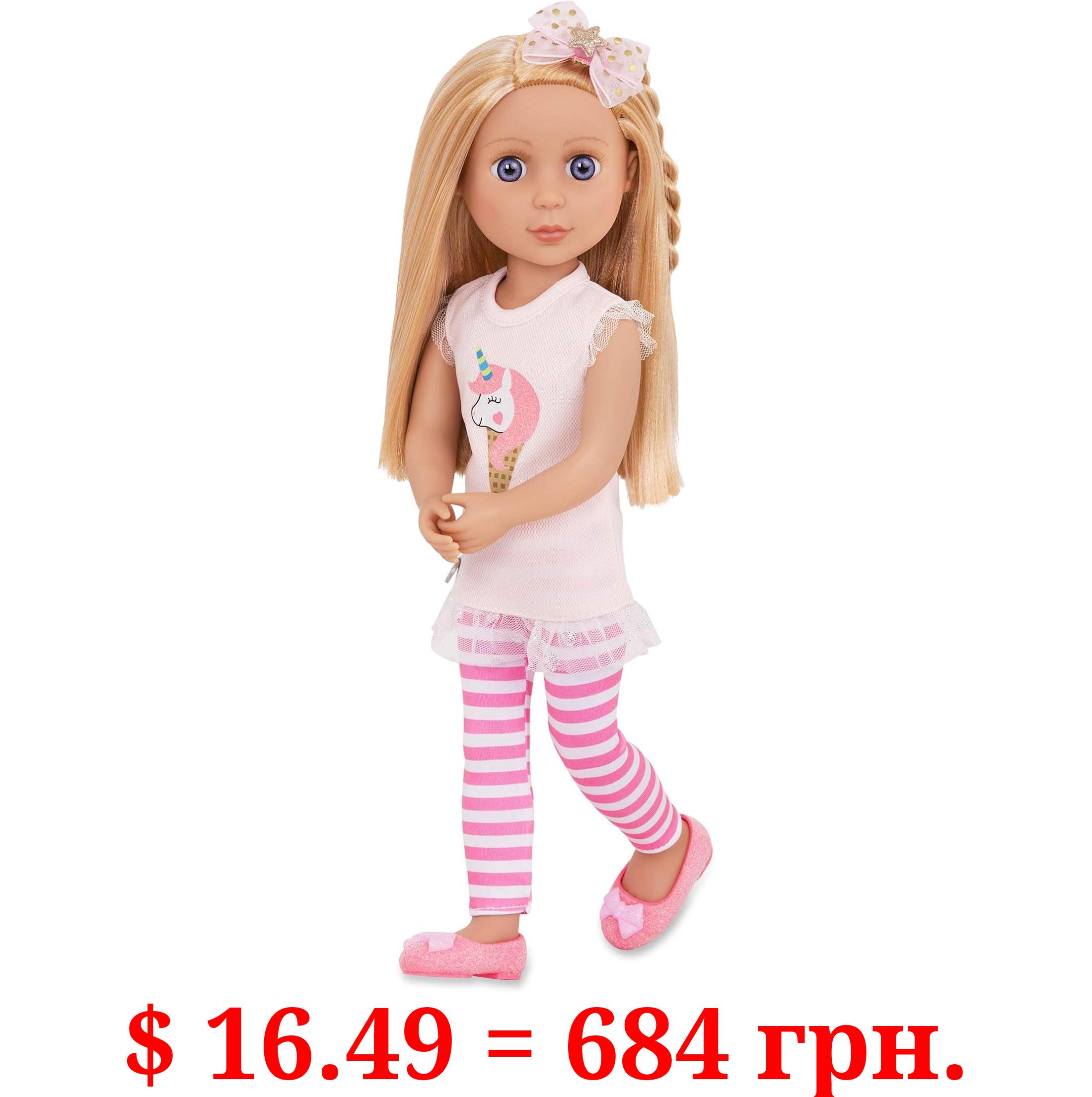 Glitter Girls Lacy 14 Inch Doll Wearing Pink Tunic, Striped Leggings, Hair Bow And Ballet Shoes - Dolls For 3+ Year Old Girls