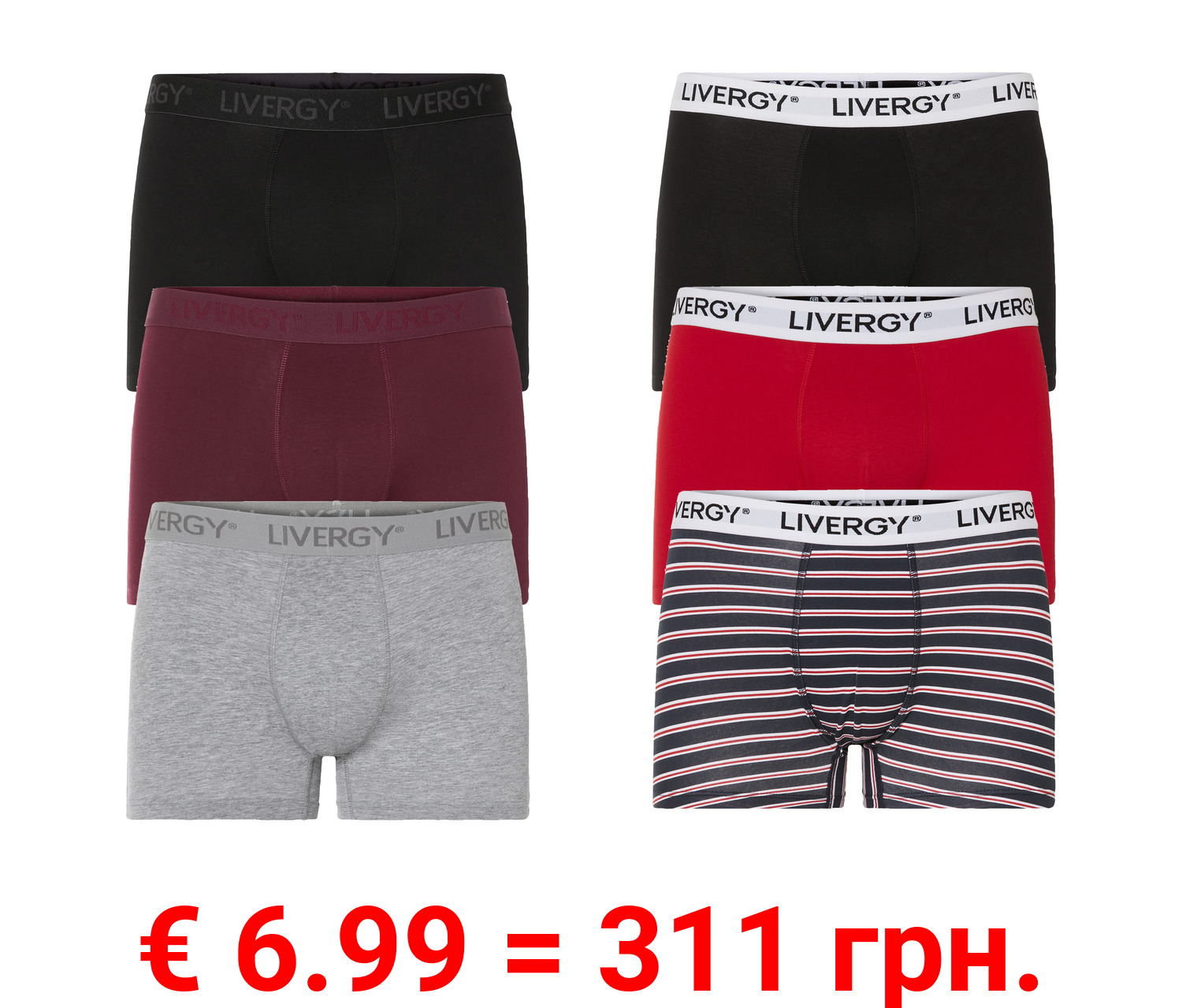 LIVERGY® Herren Boxerhorts, 3 Stück, mit hohem Baumwollanteil