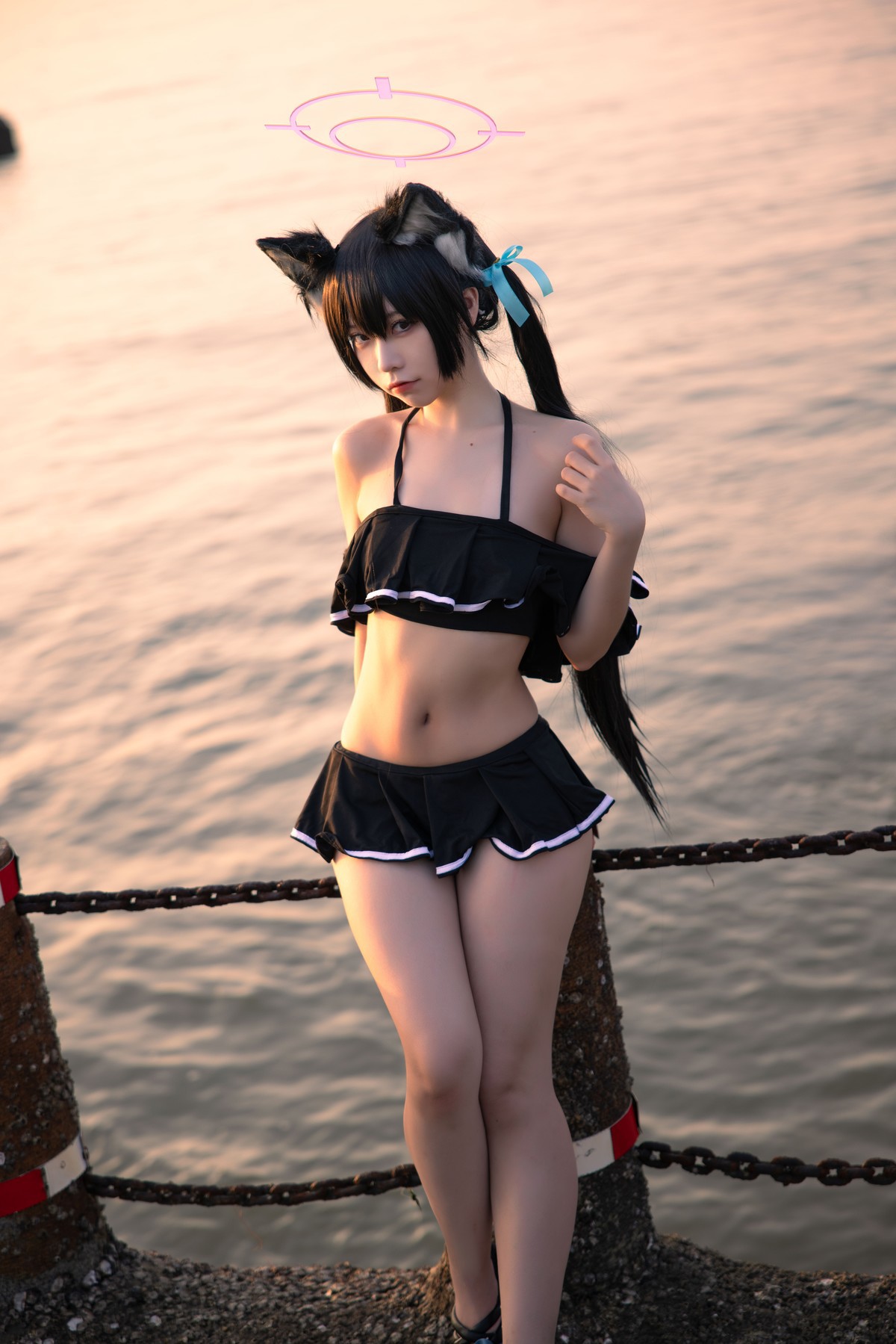 Cosplay G44不会受伤 碧蓝档案 黑見芹香 海边泳装 14