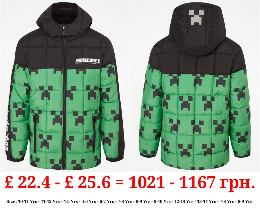 Minecraft Green Fleece Lined Padded Coat