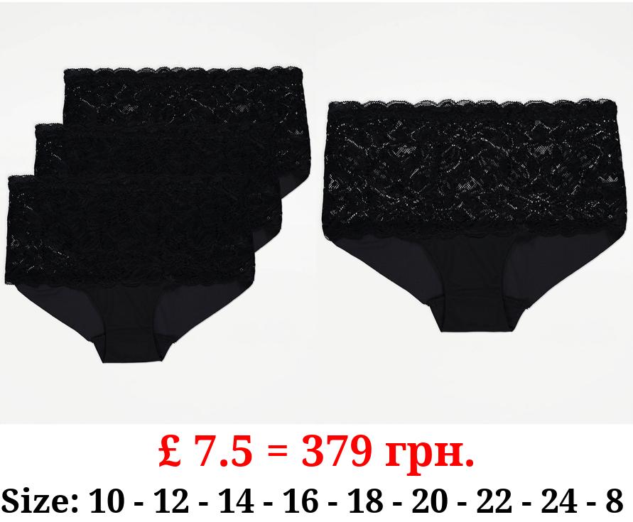 Black Lace Bandeau Midi Knickers 3 Pack
