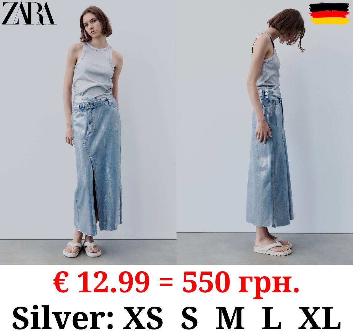 TRF ASYMMETRIC DENIM METALLIC SKIRT