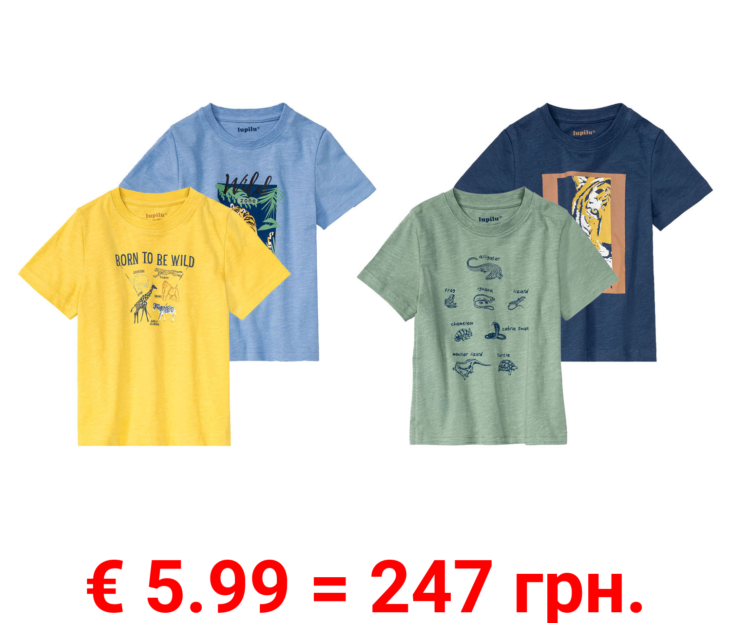lupilu® Kleinkinder Jungen T-Shirts, 2 Stück, mit Rundhalsausschnitt