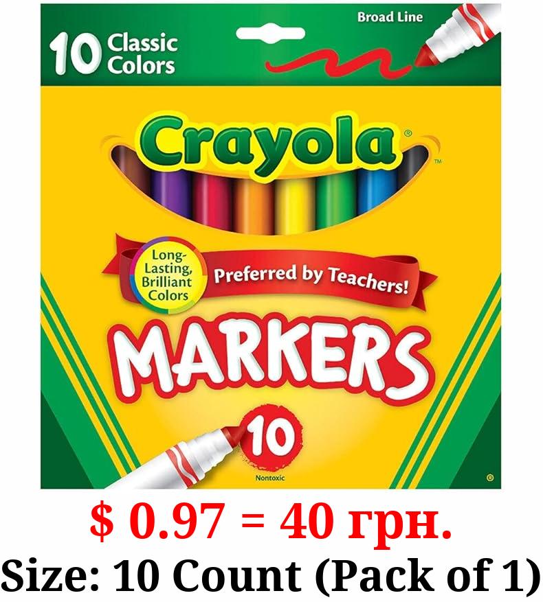 Crayola Broad Line Markers, Classic Colors 10 Each, 10 Count (Pack of 1)