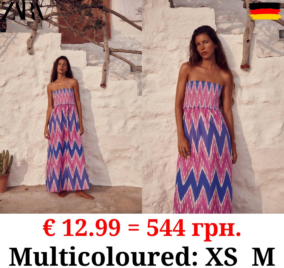 STRAPLESS PRINTED DRESS