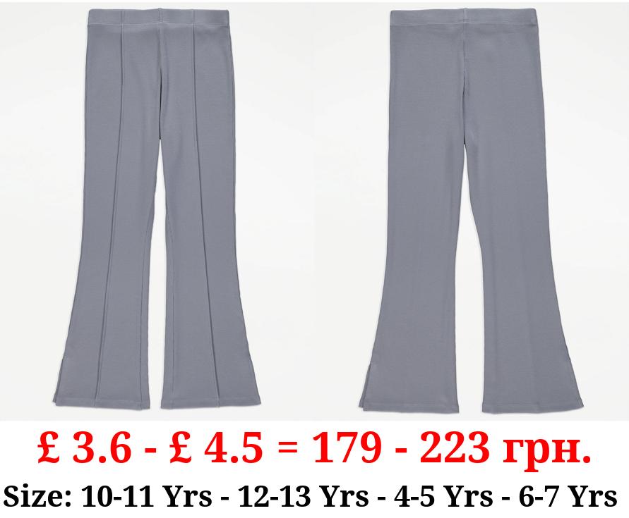 Light Blue Ribbed Kick Flare Trousers