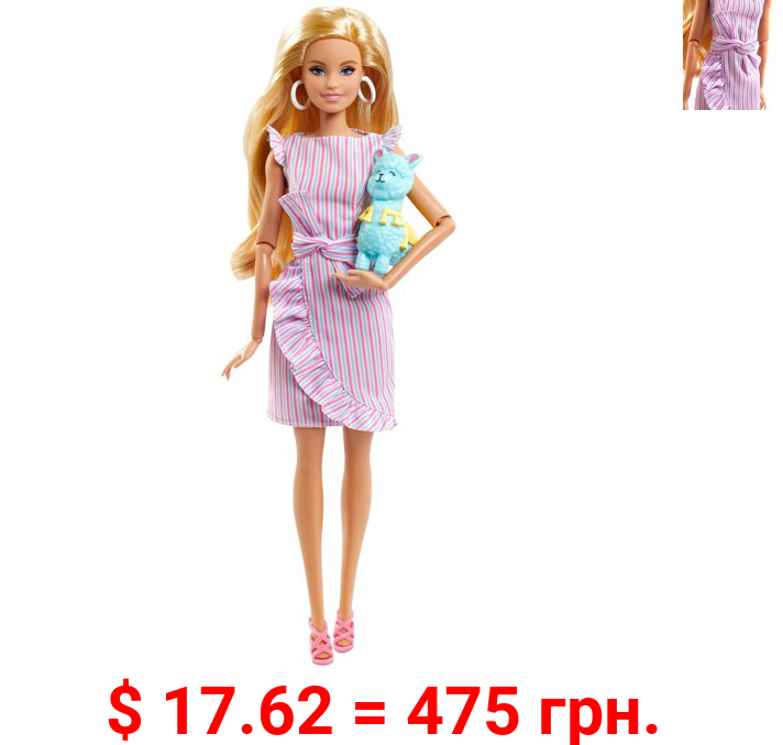 Barbie Tiny Wishes Doll in Wrap Dress (11.5-inch Blonde), Includes Llama Accessory, Doll Stand, and Certificate of Authenticity