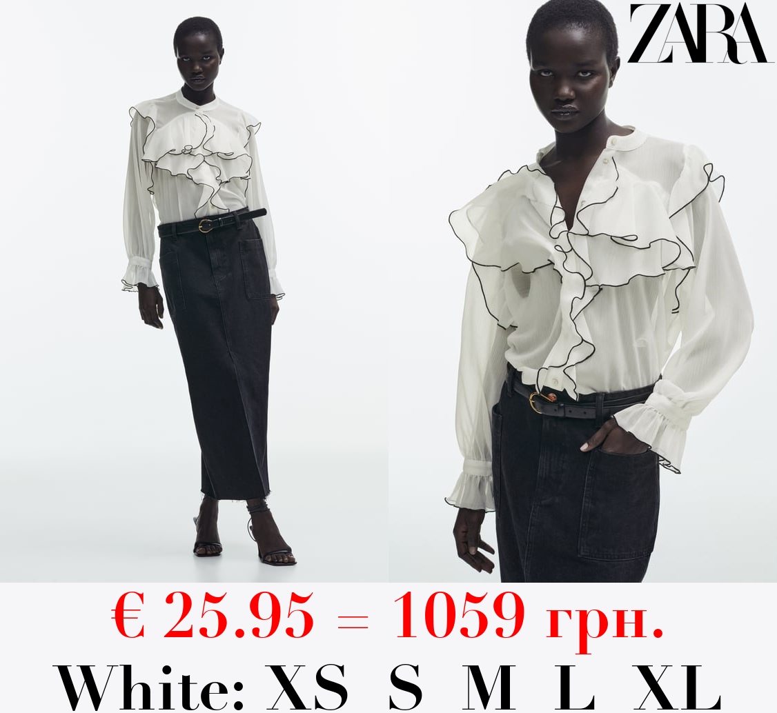 SEMI-SHEER BLOUSE WITH RUFFLE TRIMS