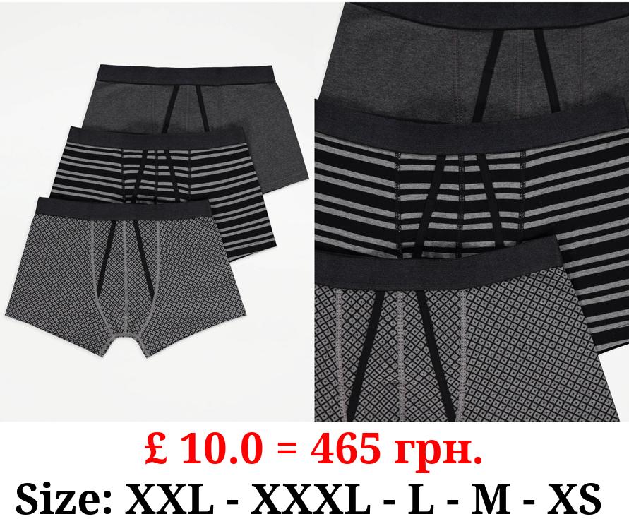 Grey Patterned A-Front Trunks 3 Pack