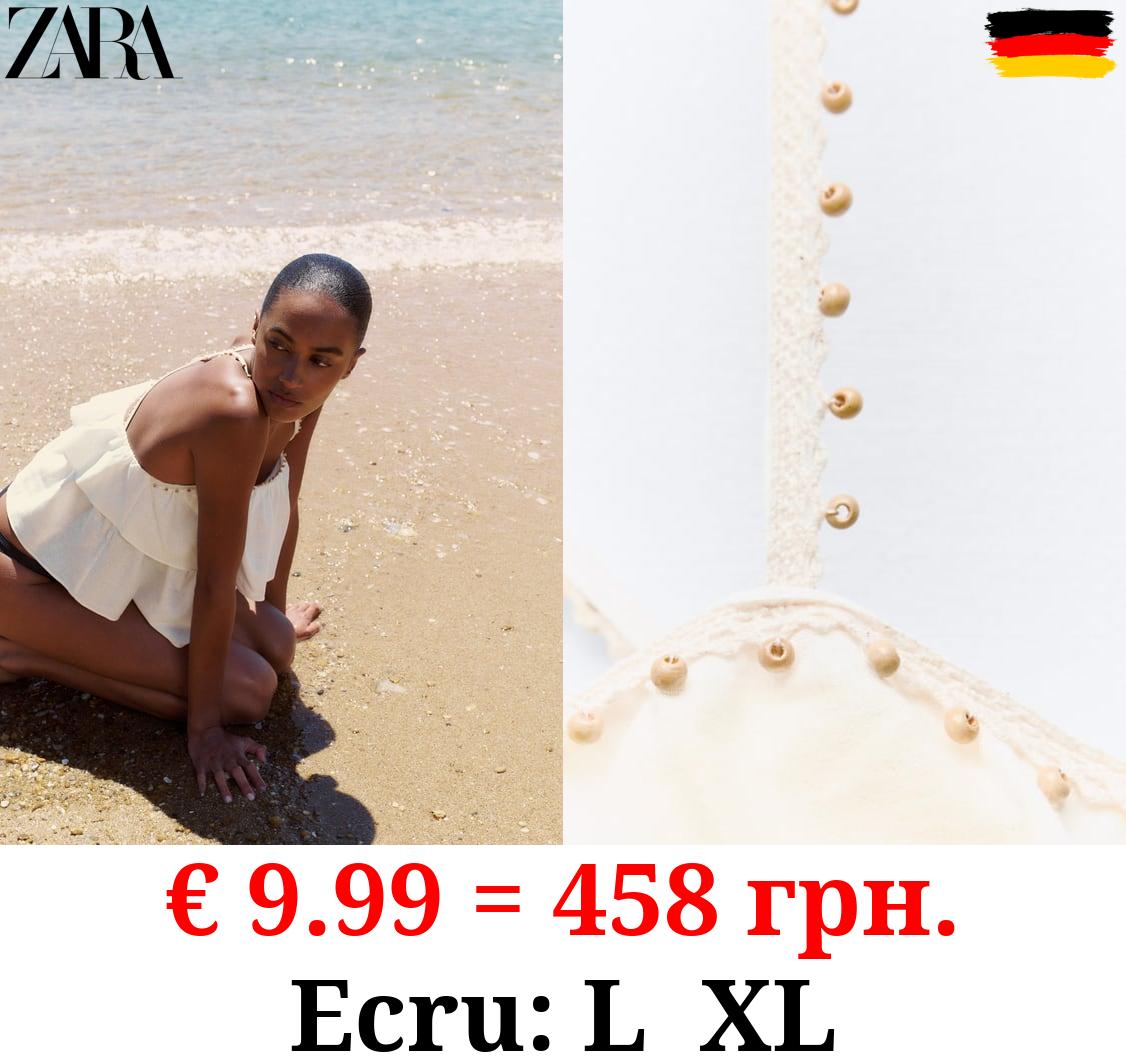 RUSTIC LINEN BLEND BEADED TOP