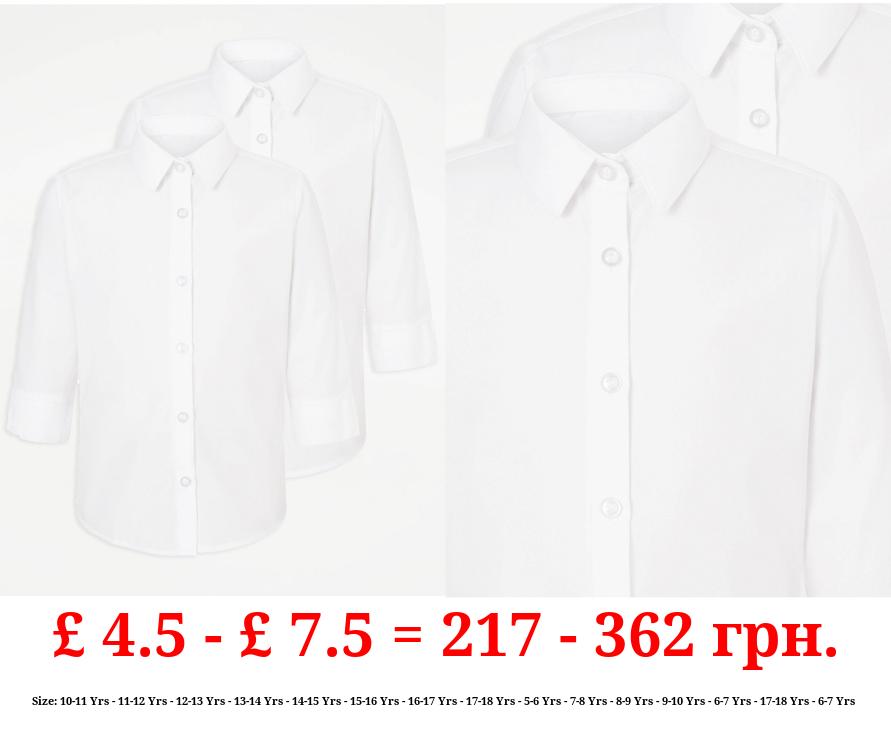 Girls White 3/4 Sleeve School Shirt 2 Pack