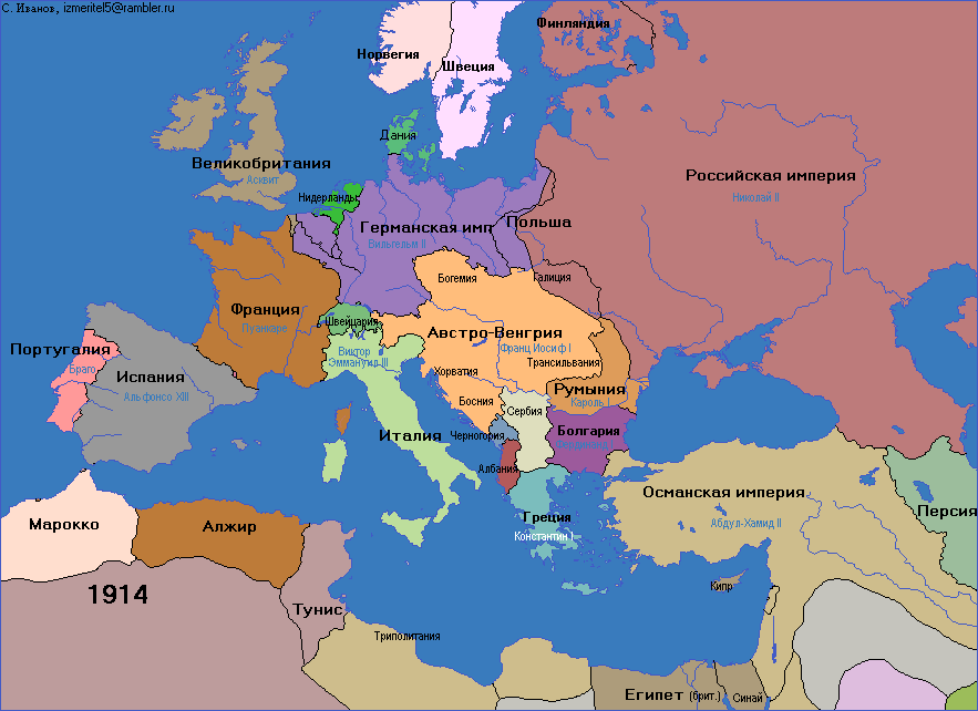 Карта европы 1914 года белая