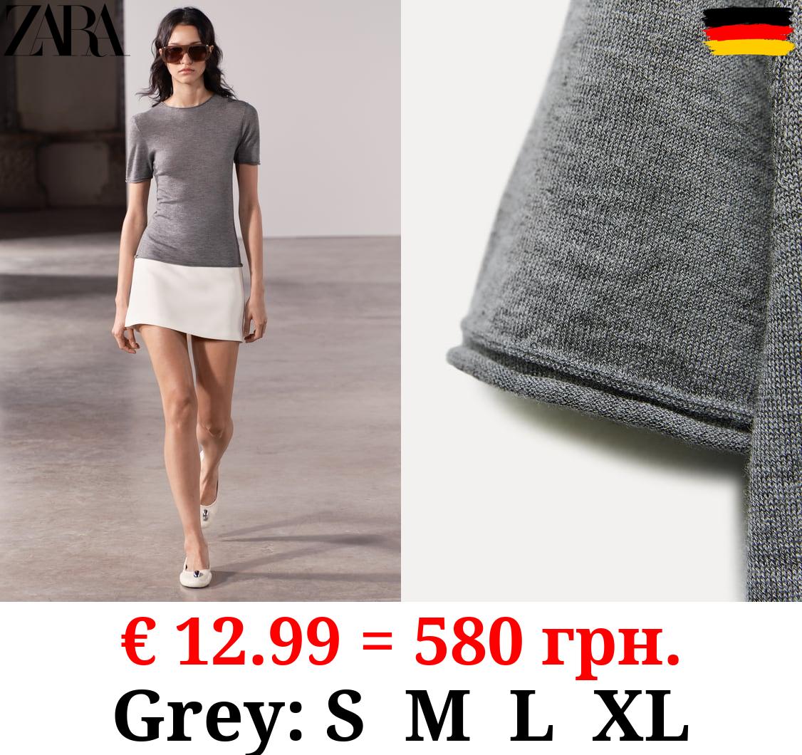 PLAIN SHORT SLEEVE WOOL AND SILK BLEND T-SHIRT