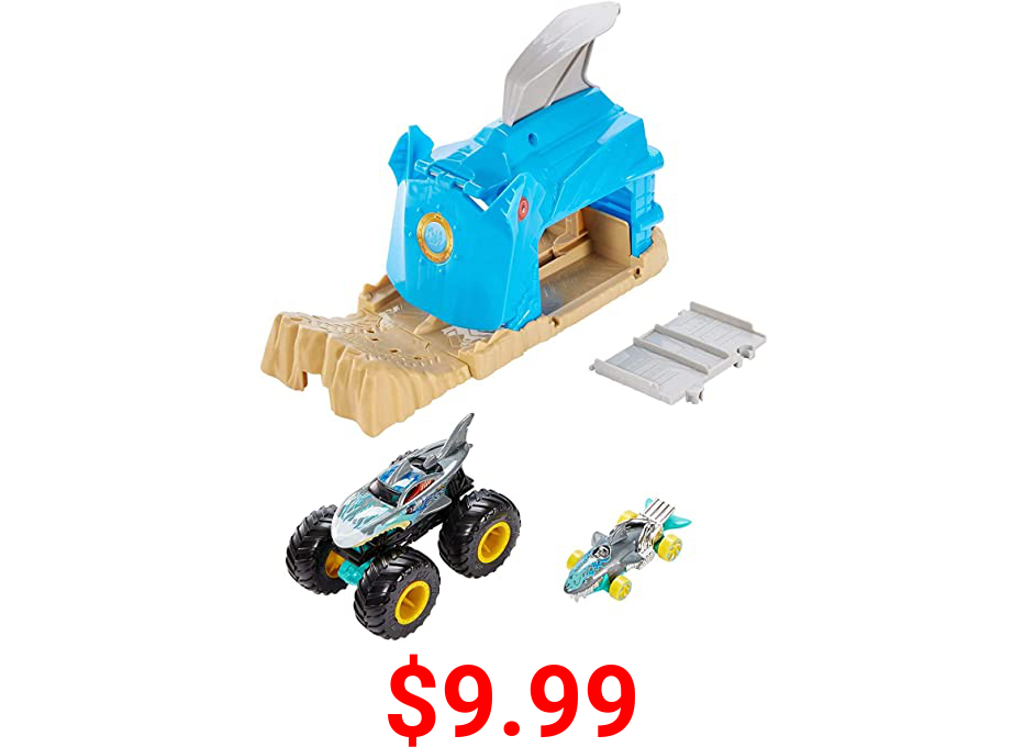 Hot Wheels Monster Truck Pit & Launch Playsets with a 1 Monster Truck & 1 1:64 Scale Car, Great Gift for Kids Ages 4 Years & Older [Styles May Vary]