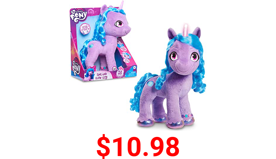 My Little Pony Sing and Glow Izzy, 13-Inch Lights and Sounds, Musical Feature Plush, Sings “Fit Right In”, Stuffed Animal, Horse, by Just Play