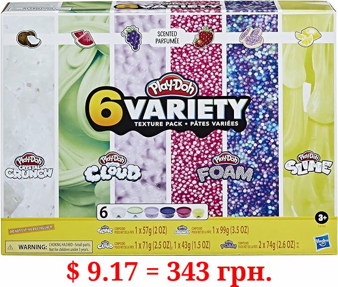 Play-Doh Slime, Crystal Crunch, Super Cloud, and Foam Scented 6 Variety Texture Pack, Tactile Toy for Kids 3 Years and Up, Non-Toxic