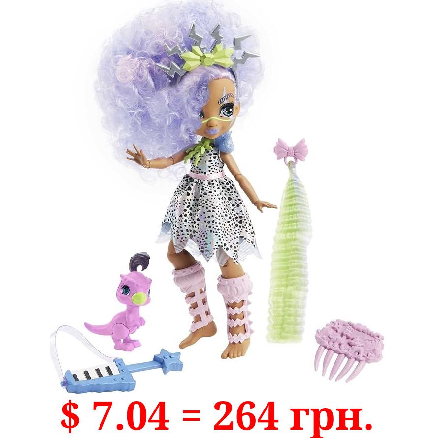 Cave Club Bashley Doll (8 – 10-inch, Lavender Hair) Poseable Prehistoric Fashion Doll with Dinosaur Pet and Accessories, Gift for 4 Year Olds and Up [Amazon Exclusive]