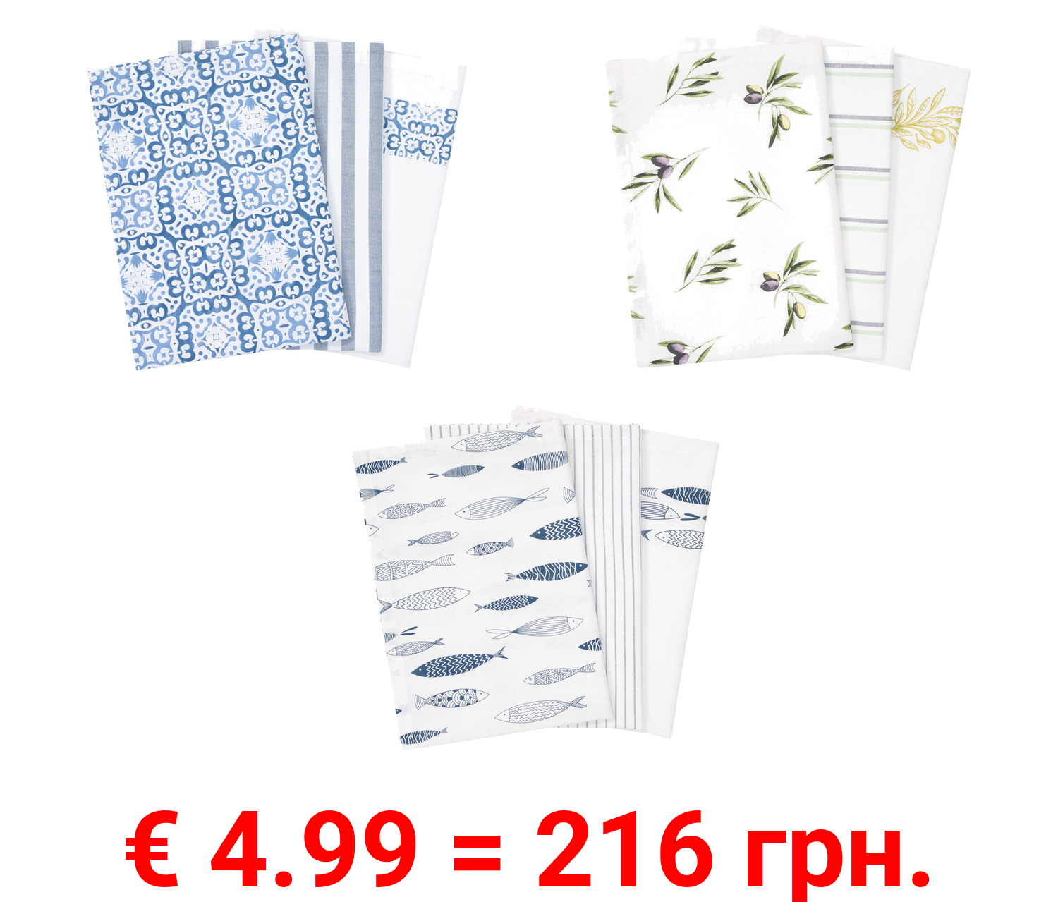 LIVARNO home Geschirrtücher, 3 Stück, 50 x 70 cm