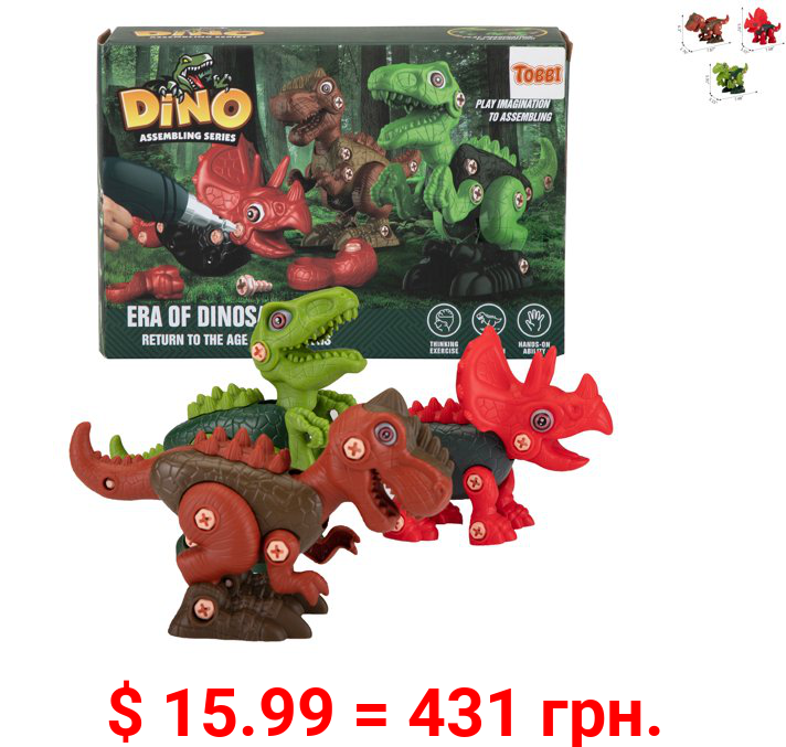 TOBBI 3 in 1 Take Apart Dinosaurs Toys, STEM Educational Dino Toy Set w/ Electric Drill, DIY Play Kit Gift for 3-8 Years Old Kids (Triceratops, Tyrannosaurus Rex, Velociraptor)