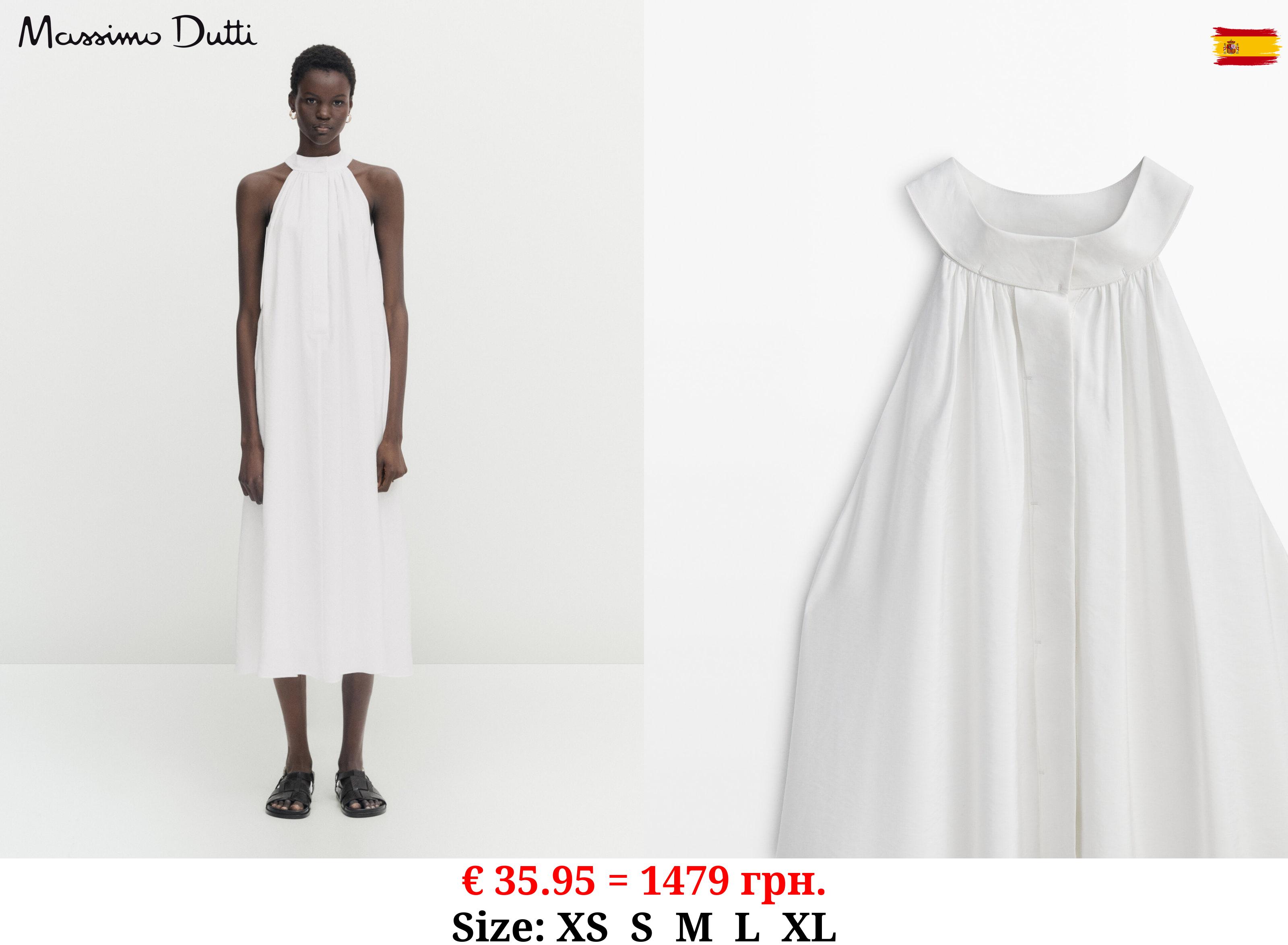 Long halter neck dress with flounce WHITE