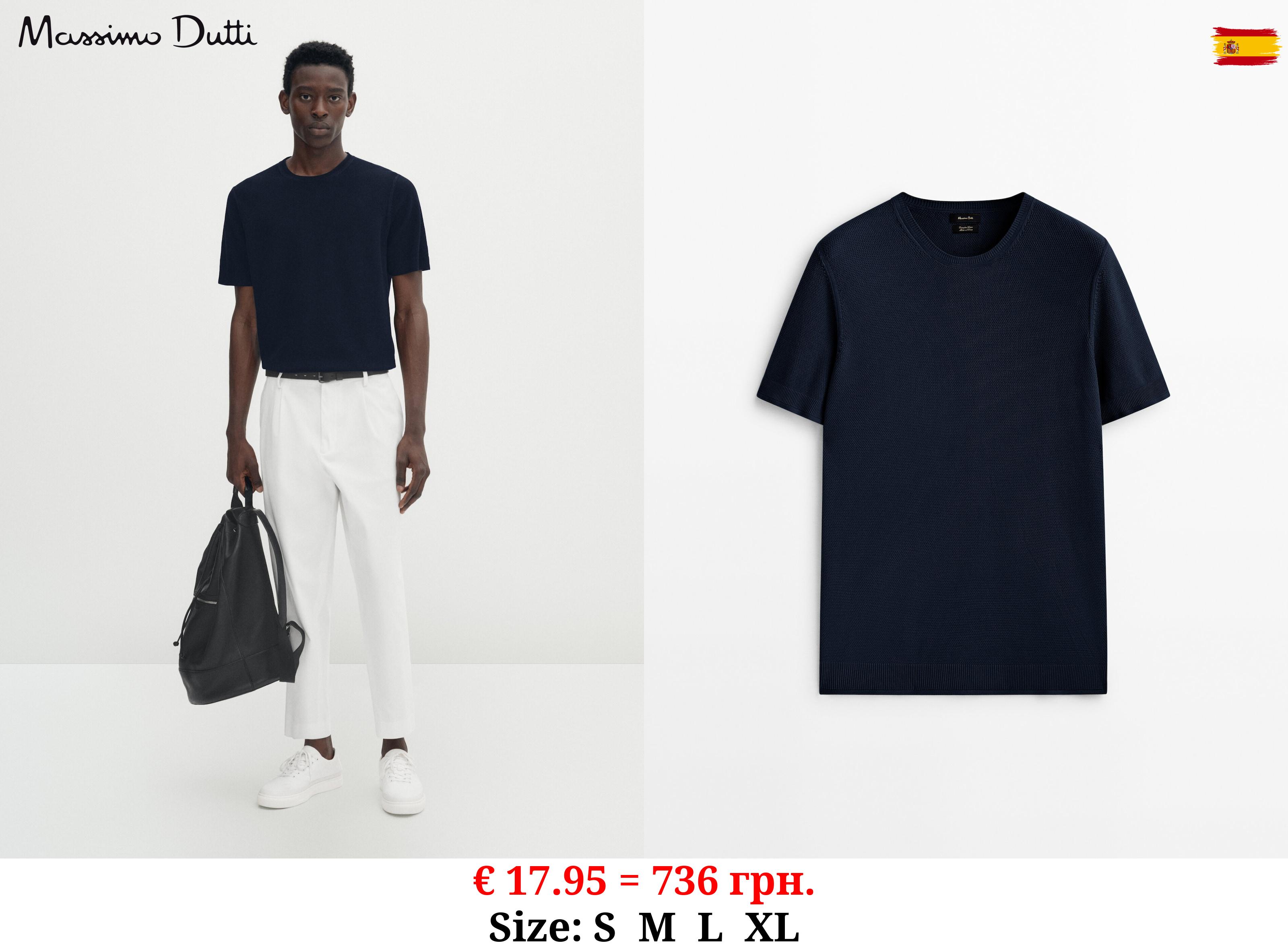 Textured short sleeve knit sweater NAVY BLUE